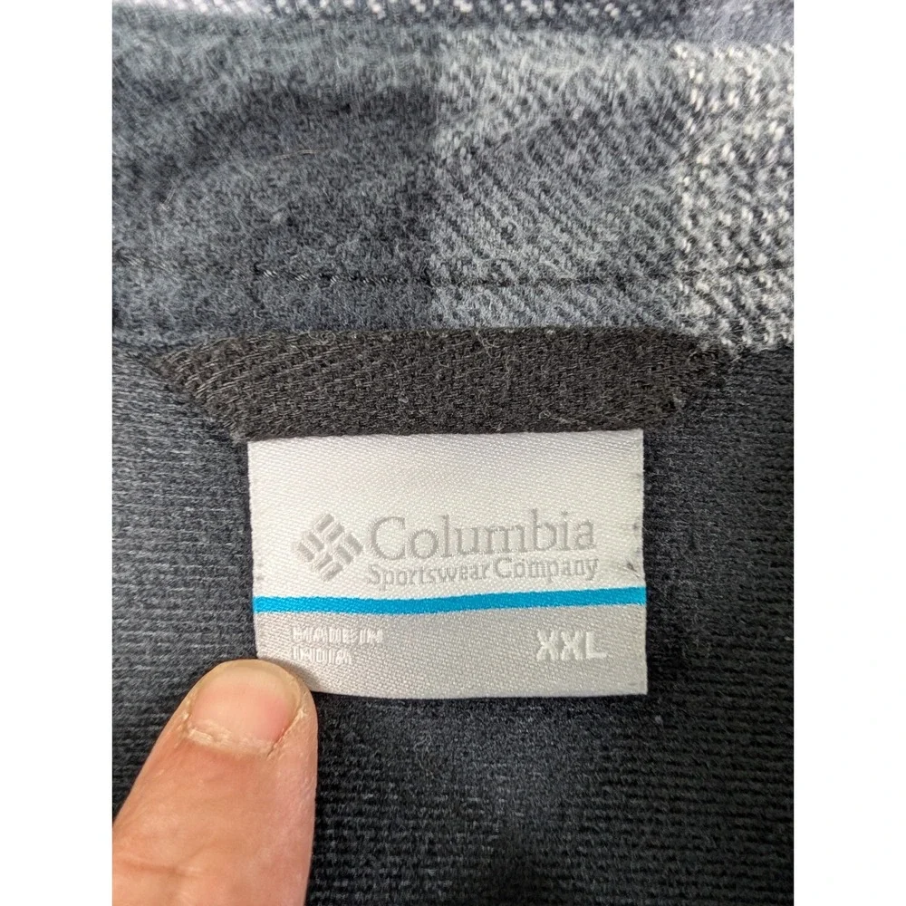 Columbia Mens Plaid Fleece Lined Flannel Shirt Jacket Gray XXL
